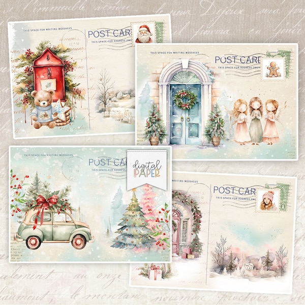 Vintage Christmas Postcard, Printable Postcards, Junk Journal, Scrapbooking embellishments, Journal card, Greeting Card, Ephemera, Diy craft