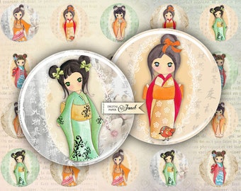 Yumiko - 1 inch - circles image - digital collage sheet - Printable Download