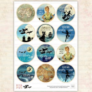 Peter Pan Ephemera Circles – Fairy Tale Junk Journal versieringen (afdrukbaar JPG A4-vel) afbeelding 2
