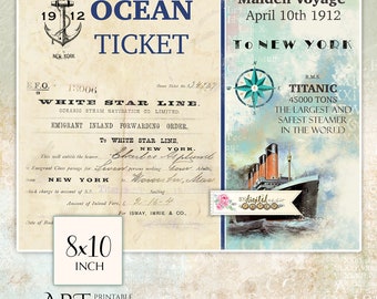 Titanic, Ocean Ticket, Vintage Print Poster, Journal Pages, Notebook Cover, Decoupage Paper, Scrapbooking Supplies, Cardmaking, Wall Decor