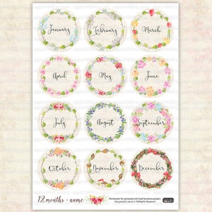 12 months name Calendar 2.5 inch circles set of 12 digital collage sheet pocket mirrors, tags, scrapbooking, cupcake toppers image 2