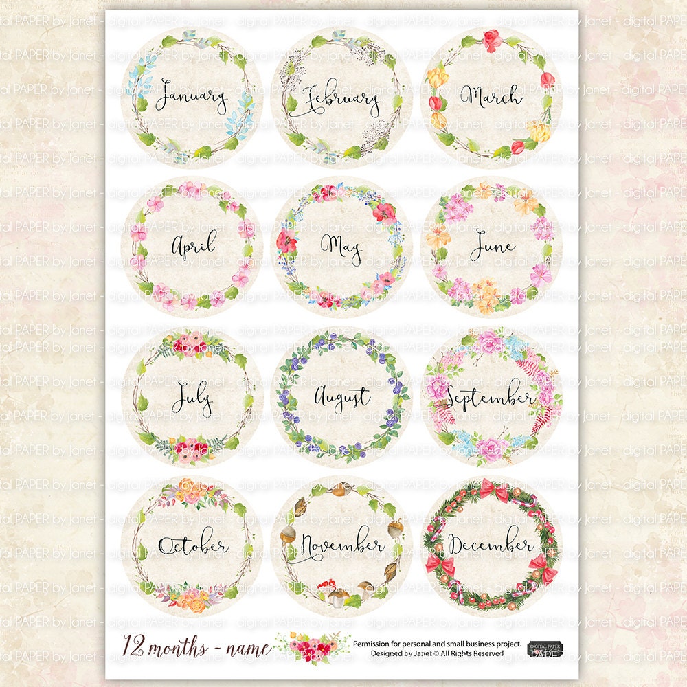 12 Months Name Calendar 2.5 Inch Circles Set of 12 - Etsy