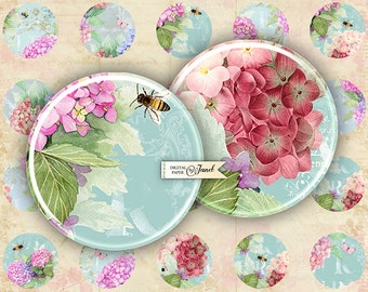 Dream Garden - circles image - digital collage sheet - 1 x 1 inch - Printable Download