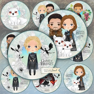 Game of Thrones - 6,3 cm cirklar - set om 12 - digitalt collageark - fickspeglar, etiketter, scrapbooking, cupcake-dekorationer
