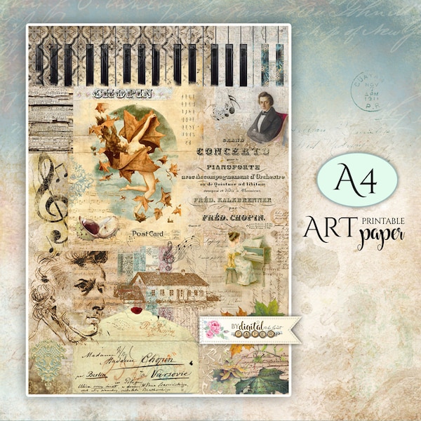 Fryderyk Chopin, Large Image, Art Print Poster, Journal Pages, Notebook Cover, Decoupage, Scrapbooking Supplies, Cardmaking, Sublimmation