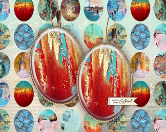 Abstract Art - oval image - 18 x 25 mm - digital collage sheet - Printable Download