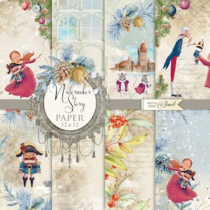 Nutcracker Story, Printable Scrapbooking Paper, 12 inch, Paper Pack, Christmas Paper, Printable Download, Junk Journal, Christmas Ephemera