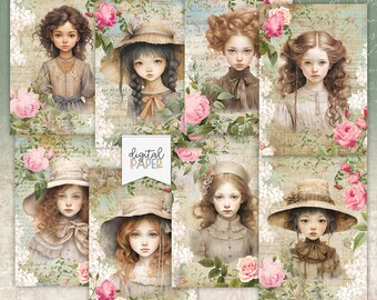 Dama victoriana, imagen de Ladys, diario basura, efímera, suministro de scrapbooking, tarjetas ATC imprimibles, tarjetas de diario, etiquetas vintage