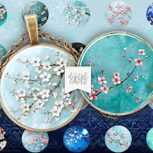 Pré de fleurs, image ronde, cercles de 1 pouce, pendentif en verre, cabochon imprimable, collier, bouchon de bouteille, bijoux fantaisie DIY, aimant, numérique