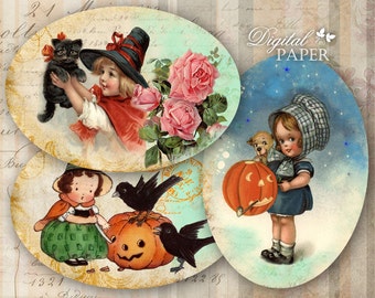 Halloween Labels - set of 6 - digital collage sheet