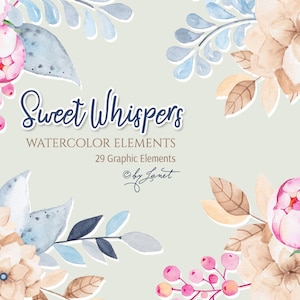 Sweet Whispers - Floral Watercolor Elements - PNG file