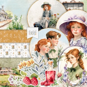 Anne of Green Gables, Printable Scrapbooking Kits, Journal Pages, Stickers, Scrapbooking Paper, Ephemera, DIY Craft, Album, Cardmaking