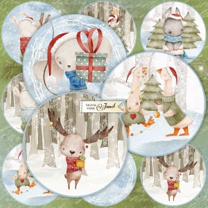 Weihnachtszeit, 2.5 Zoll, Kreise Aufkleber, Junk Journal, Ephemera, DIY Handwerk, Weihnachtsprojekt, Cupcake Toppers, Weihnachtsdekorationen