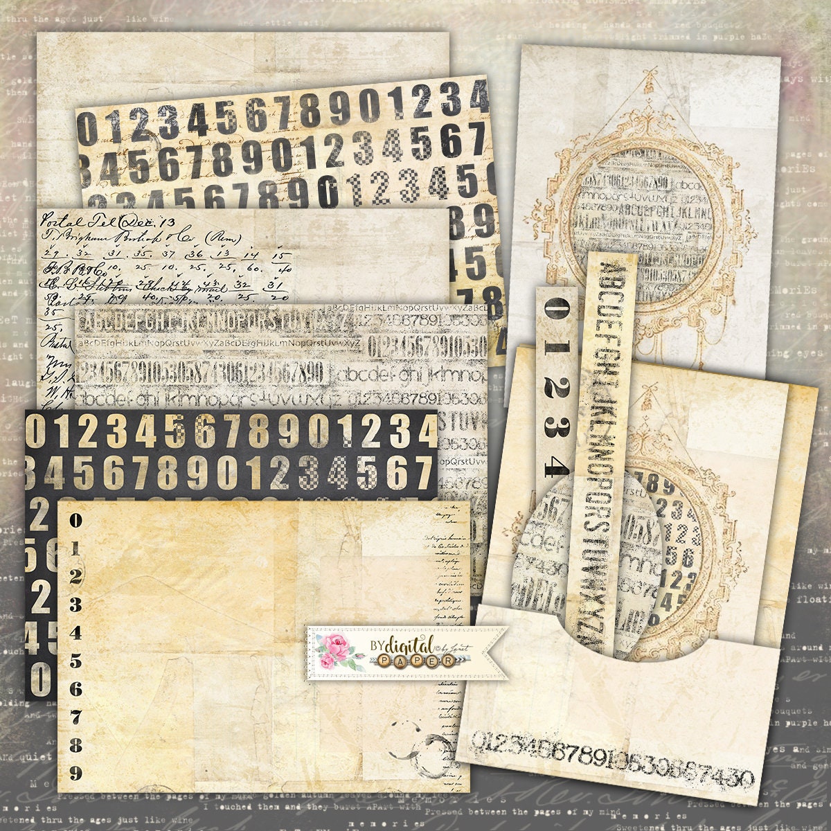 Number Letter Kit Junk Journal Envelopes and Cards for Cutting Out