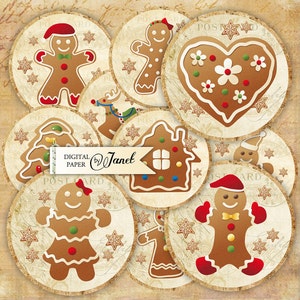 Ginger, 2.5 inch, Circles Stickers, Junk Journal, Ephemera, DIY Craft, Christmas Project, Cupcake Toppers, Christmas Decorations