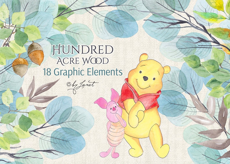 Hundred Acre Wood Piglet PNG file Watercolor Elements Winnie the Pooh
