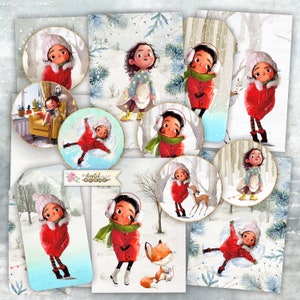 Storia invernale, Scrapbooking stampabile, Collage invernale, Pagina digitale, Effimera invernale, pacchetto di carta, Kit diario spazzatura, Inverno digitale, artigianato fai-da-te