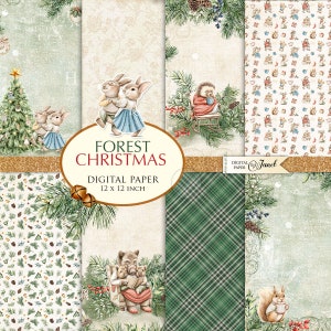 Forest Christmas, Printable Scrapbooking Paper, 12x12 inch, Background, Journal Pages, Ephemera, DIY Craft, Scrapbook Album, Cards