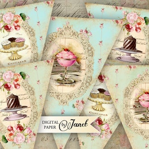 Sweet Banner, banners de fiesta imprimibles, banners vintage, efímeras, banners shabby chic, kits de bricolaje