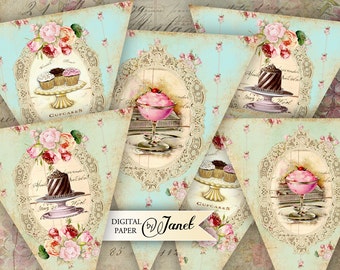 Sweet Banner, printable party banners, vintage banners, ephemera, shabby chic banners, DIY kits