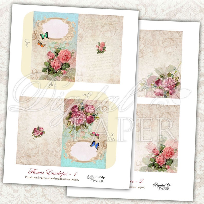 Flower Envelopes digital collage sheet set of 2 sheet Printable Download image 2