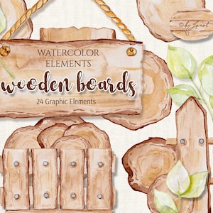 Tavole di legno - clipart d'arte - illustrazione - elementi dell'acquerello - fichier PNG