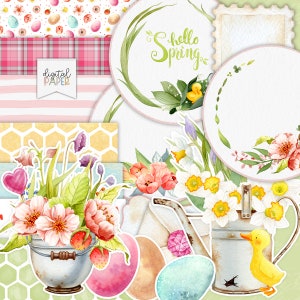 Buona Pasqua - Kit Scrapbooking stampabili - Adesivi - Toppers - Carta Scrapbooking - File artistico - Forniture artigianali