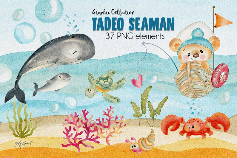 Tadeo Seaman  art baby clipart  animal illustration  zdjęcie 0