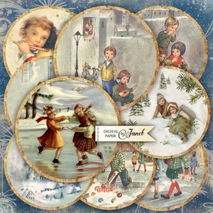 Notte di Natale, 2,5 pollici, adesivi circolari, diario spazzatura, effimeri, artigianato fai-da-te, progetto natalizio, toppers cupcake, decorazioni natalizie