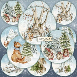 WINTER Tales, 2.5 inch, Circles Stickers, Junk Journal, Ephemera, DIY Craft, Christmas Project, Cupcake Toppers, Christmas Decorations