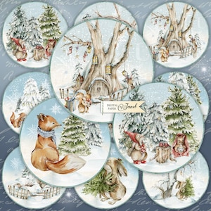 WINTER Tales, 2.5 inch, Circles Stickers, Junk Journal, Ephemera, DIY Craft, Christmas Project, Cupcake Toppers, Christmas Decorations