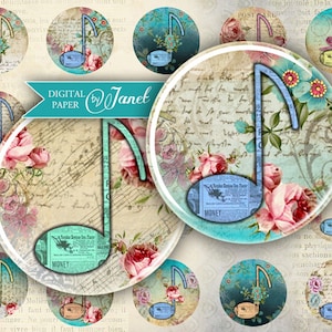 Musica - circles image - digital collage sheet - 1 x 1 inch - Printable Download
