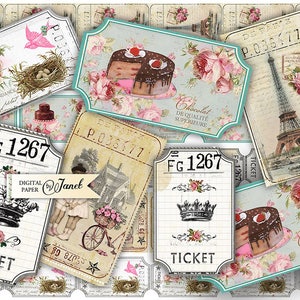 Ticket Vintage digital collage sheet set of 6 strips Printable Download image 1