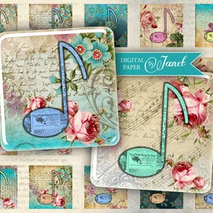 Musica - squares image - digital collage sheet - 1 x 1 inch - Printable Download
