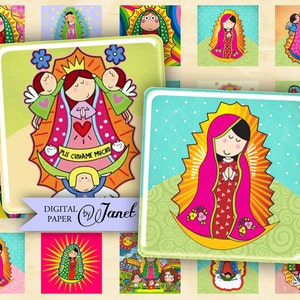 Virgencita - immagine quadrati - foglio collage digitale - 1 x 1 pollice - Download stampabile