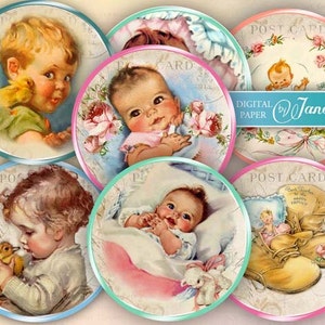 BABY cerchi da 2,5 pollici set di 12 foglio di collage digitale specchietti tascabili, etichette, scrapbooking, toppers cupcake image 1