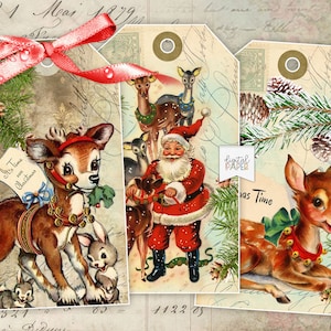 Etichette natalizie, Natale stampabile, Effimera, Etichette regalo di Natale, Diario spazzatura, Natale vintage, Album di Natale
