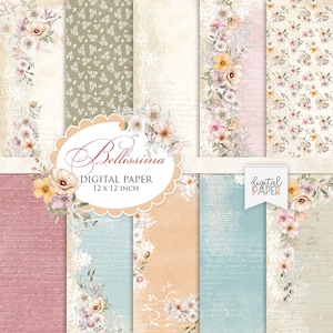 Bellissima, Printable Scrapbooking Papier, 12x12 Zoll, Hintergrund, Journal Seiten, Ephemera, Grußkarten, Hochzeitseinladung, Junk Journal
