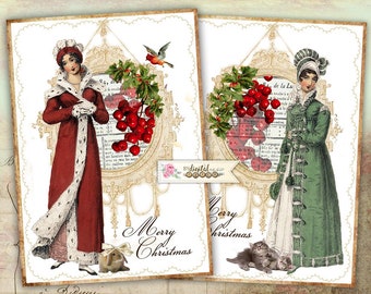 Natale Jane Austen - cartolina - set di 2 - Stampabile Download