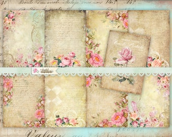 Shabby Chic Cards - ATC - Sfondo - foglio di collage digitale - set di 9 - Download stampabile