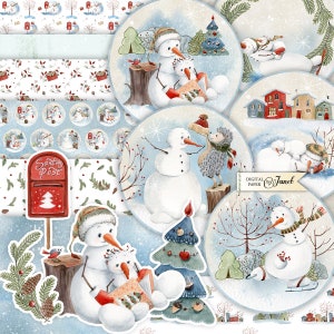 Snow Village, Printable Scrapbooking Kits, Journal Pages, Stickers, Scrapbooking Paper, Ephemera, DIY Craft, Christmas Decor, Cardmaking
