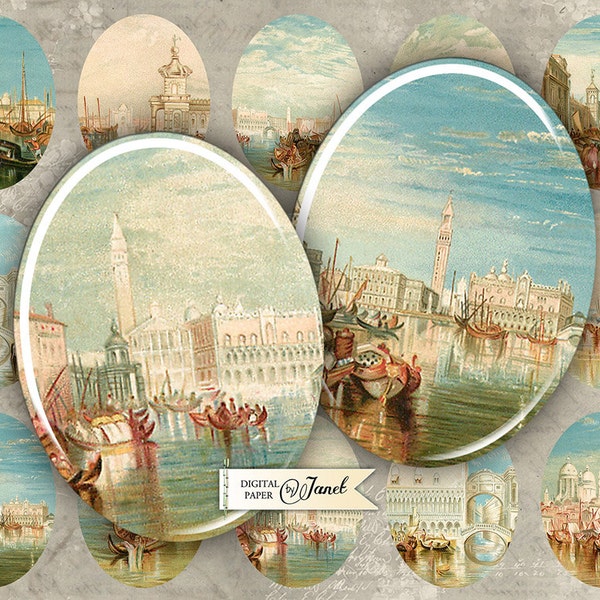 Venice - Italy - oval image - 30 x 40 mm or 18 x 25 mm - digital collage sheet - Printable Download