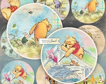 Winnie The Pooh, 2.5 inch, Circles Stickers, Scrapbooking Supply, Ephemera, DIY Craft Project, Toppers, Cricut file, Cardmaking
