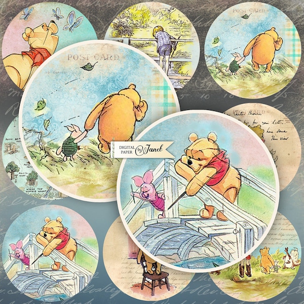 Adesivi Winnie The Pooh: materiale per lavoretti circolari da 2,5" (JPG)