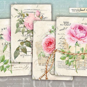 Antique Roses Card Digital Collage Sheet Set of 4 Cards - Etsy