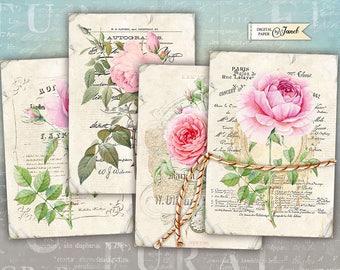 Antique Postcar, Vintage Roses, Collage Sheets, Printable Ephemera, Scrapbooks Supplies, Junk Journal, Embellished, Whimsical, DYI craft