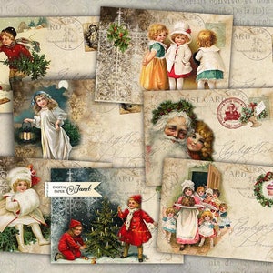 Natale saluto foglio collage digitale set di 8 Scarica stampabile image 1