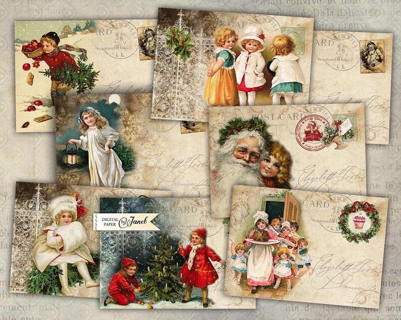 Natale saluto foglio collage digitale set di 8 Scarica stampabile image 1