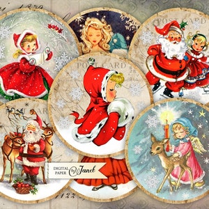 Ho, Ho, Ho 02, Circles Sticker, 2.5 inch, Junk Journal, Ephemera, DIY Craft, Christmas Project, Cupcake Toppers, Christmas Decorations