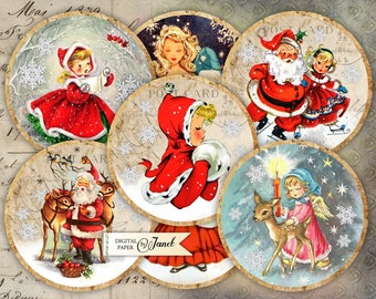 Ho, Ho, Ho 02, Circles Sticker, 2.5 inch, Junk Journal, Ephemera, DIY Craft, Christmas Project, Cupcake Toppers, Christmas Decorations